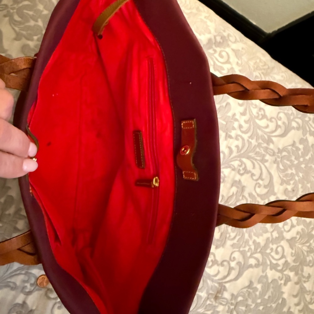 Dooney and Bourke Leather-Trim Burgundy Tote Bag - Picture 5 of 6